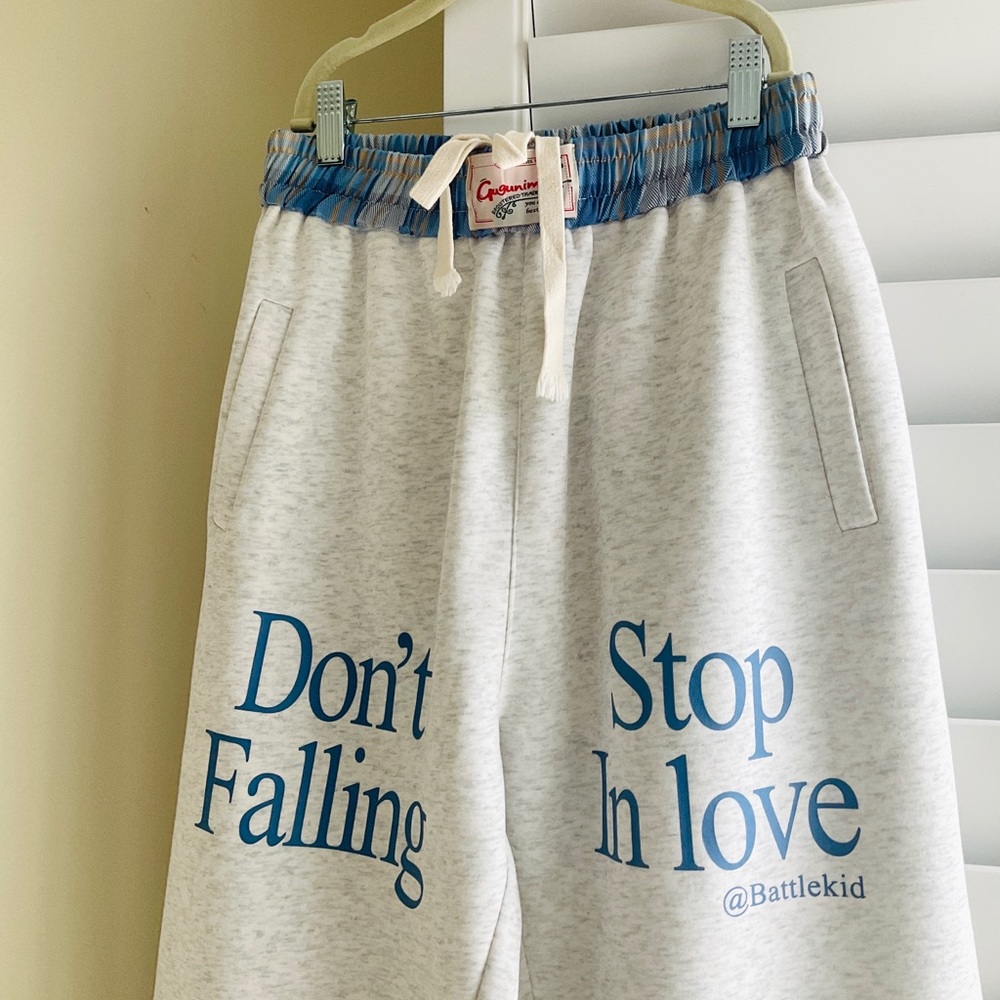Gray 'Don't Stop In Love' Graphic Joggers with Blue Trim